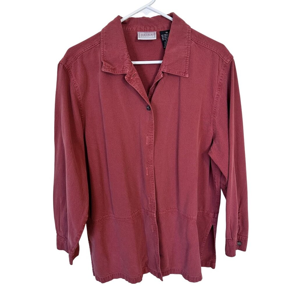 Womens Button Up Shirt XL Pink Tencel Cotton Blend Erika Studio Vtg 90s Top